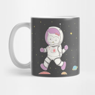 Lovely cute owl jumping on the planets in space Mug